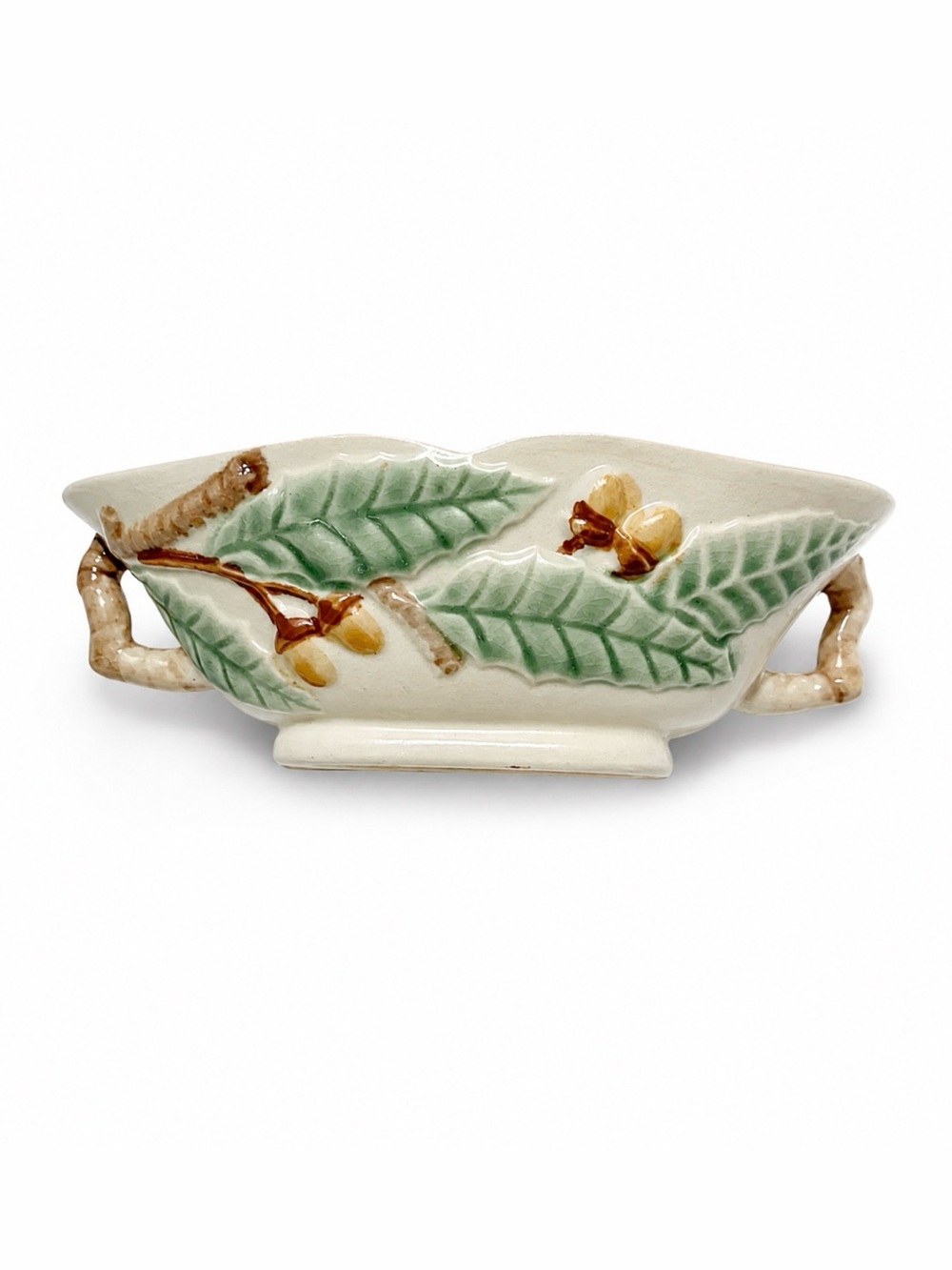 Japan Handled Bowl Dish Made Featuring Hand Painted Acorns and Leaves Vintage